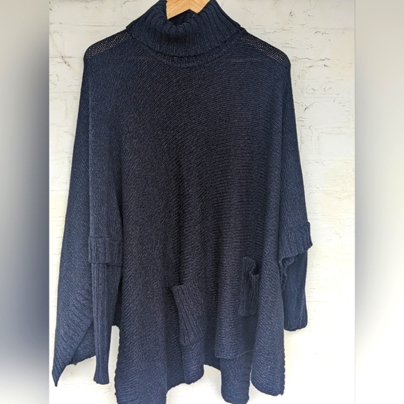 PONCHO DESIGN LAB TURTLE NECK KNIT PONCHO SWEATER MIDNIGHT BLUE SIZE MEDIUM - Picture 5 of 14